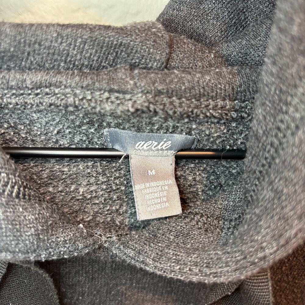Aerie Dark Grey Hooded Sweatshirt w Fabric Draw Strings and adjustable sides M - Picture 5 of 6